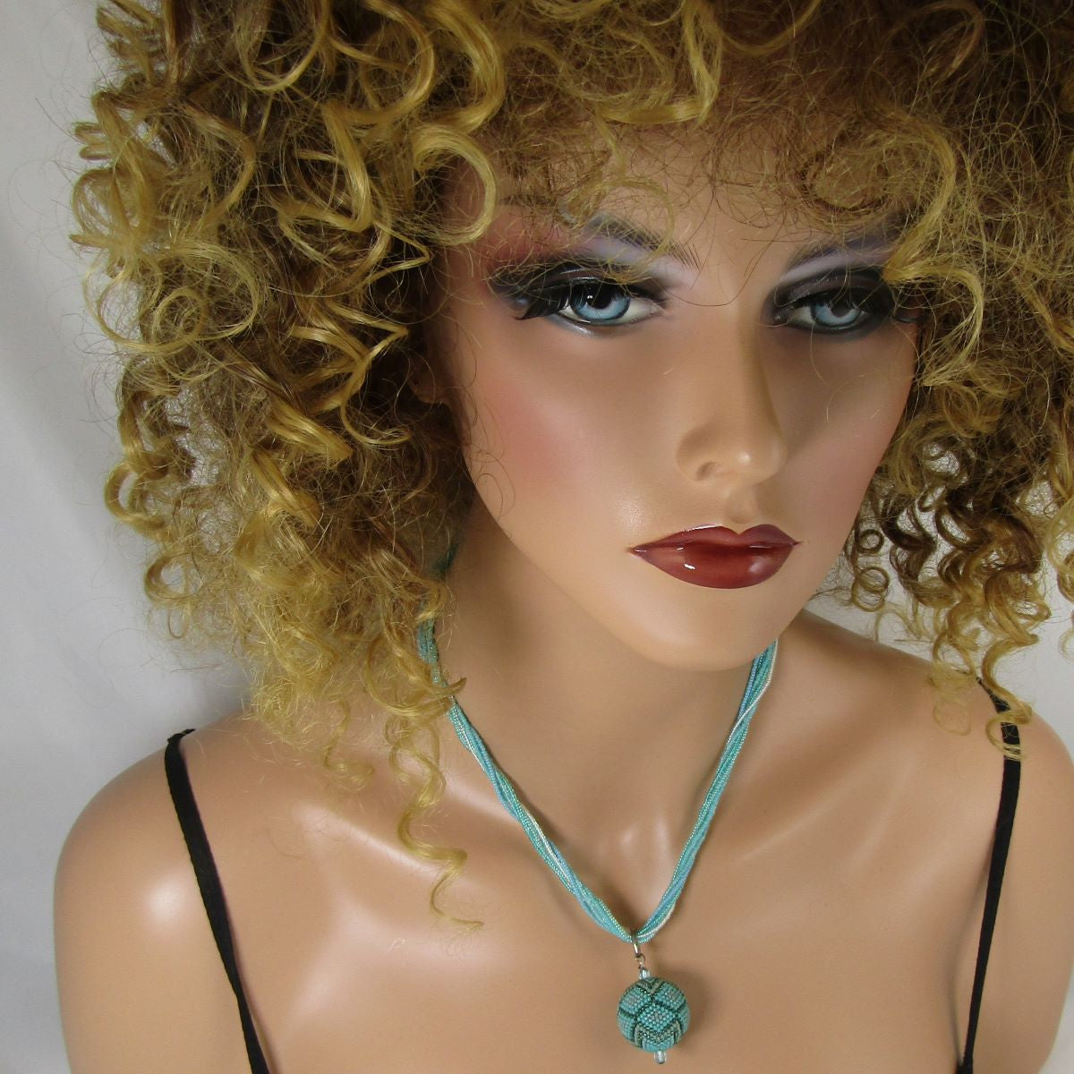Aqua Beaded Necklace with Aqua Beaded Pendant - VP's Jewelry