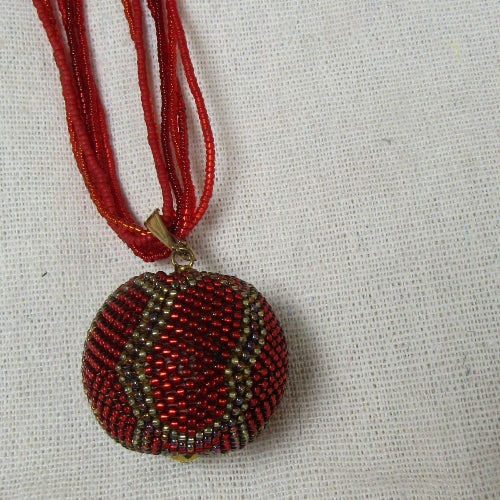  Red Twisted Seed Bead Necklace with Pendant 