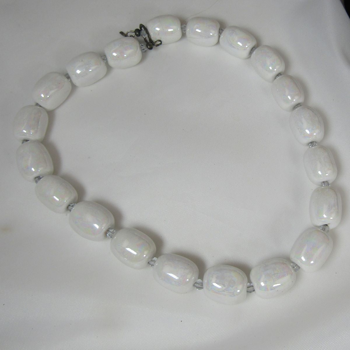 White Kazuri Necklace Classic Style in Fair Trade Beads - VP's Jewelry