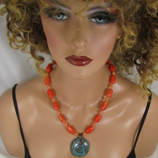 Big Turquoise Handmade Kazuri Pendant Necklace - VP's Jewelry