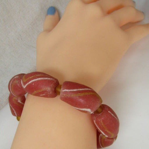 Orange Handmade West African Krobo Trade Bead Necklace Set - VP's Jewelry  