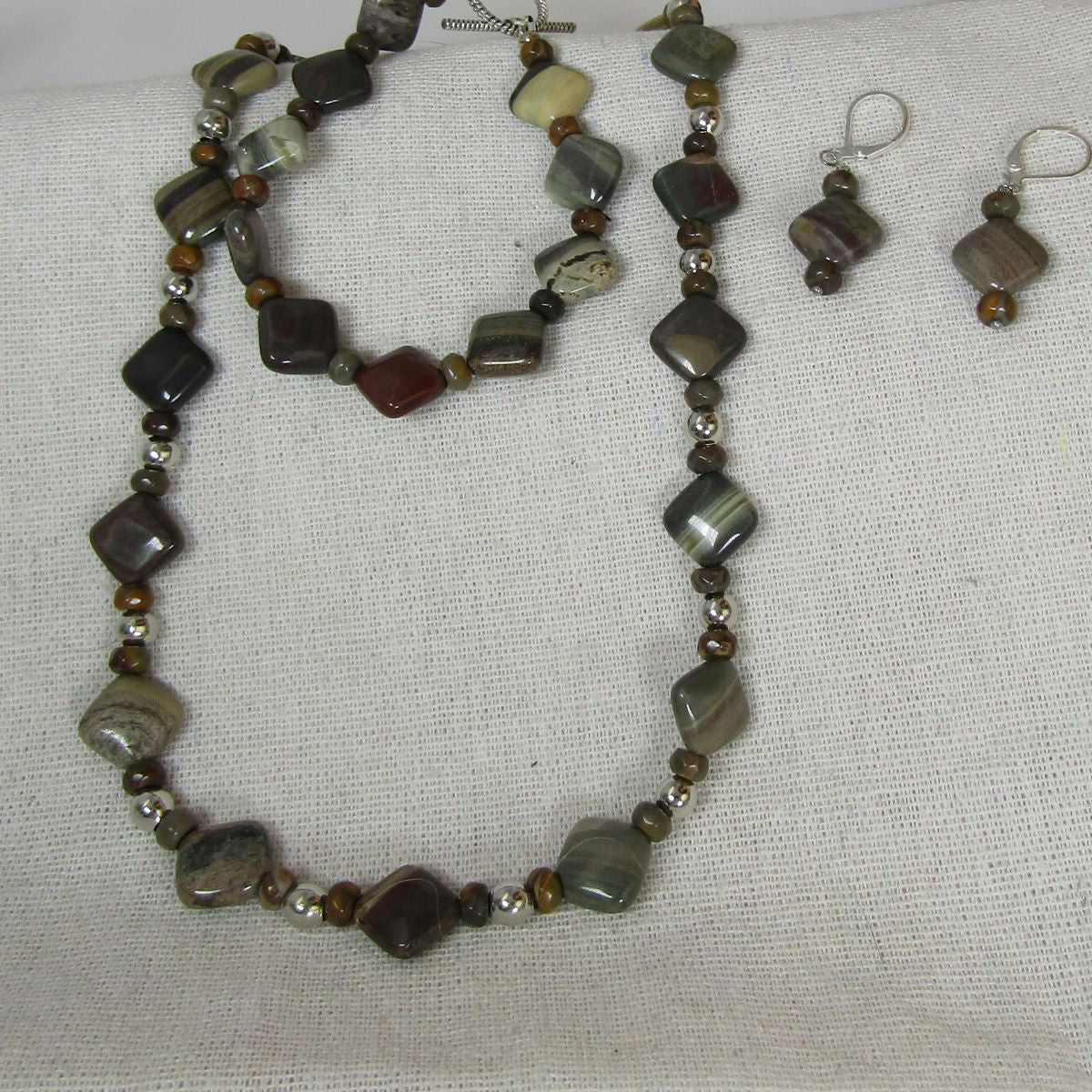 Green Grey Jasper Square Coin Designer Jewelry Set - VP's Jewelry  