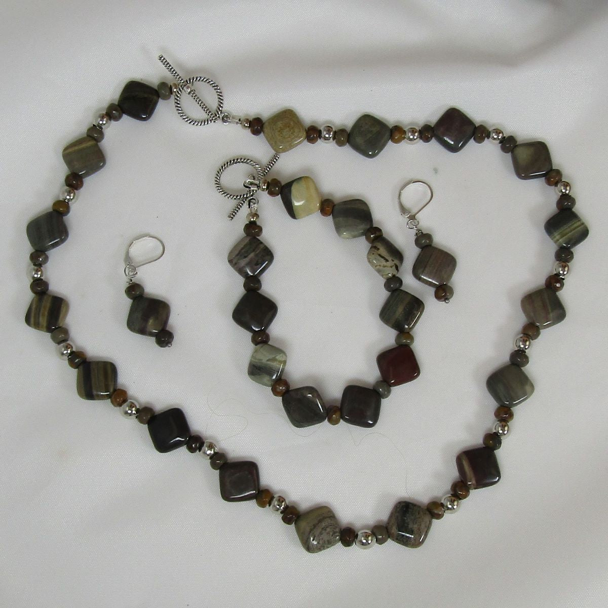 Green Grey Jasper Square Coin Designer Jewelry Set - VP's Jewelry  