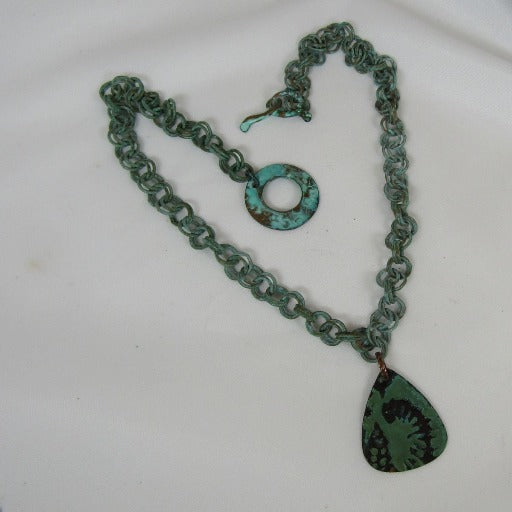 Fern Patina Copper Guitar Pick Pendant Necklace - VP's Jewelry