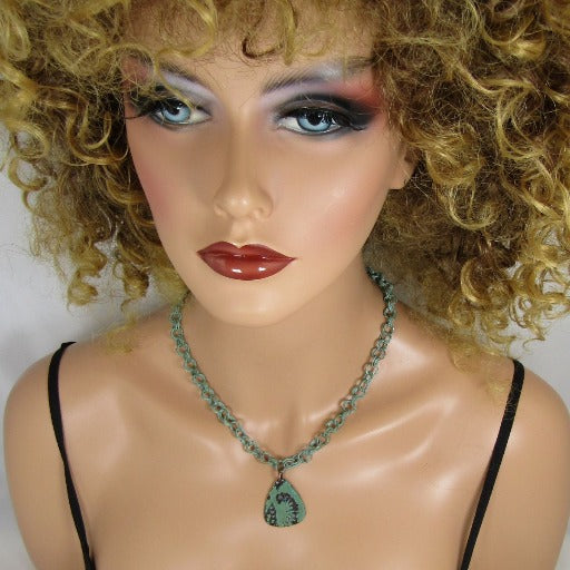 Fern Patina Copper Guitar Pick Pendant Necklace - VP's Jewelry