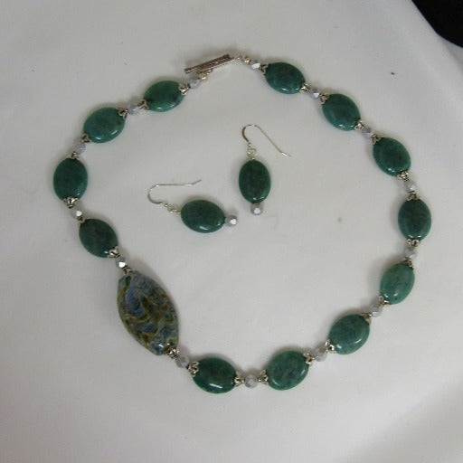 Amazonite Bead Necklace and Earrings with Handmade Artisan Bead Accent - VP's Jewelry  