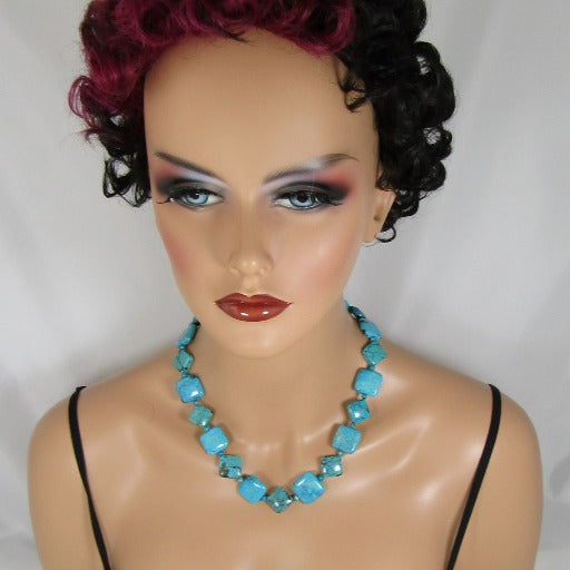 Classic Diamond & Square Turquoise Necklace - VP's Jewelry