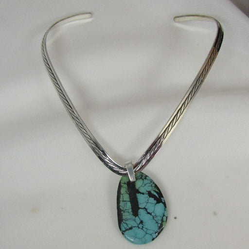 Southwest Turquoise Pendant Necklace on Silver Neck wire - VP's Jewelry
