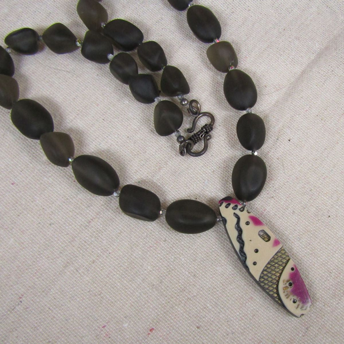 Dark Smokey Sea Glass Pendant Necklace - VP's Jewelry