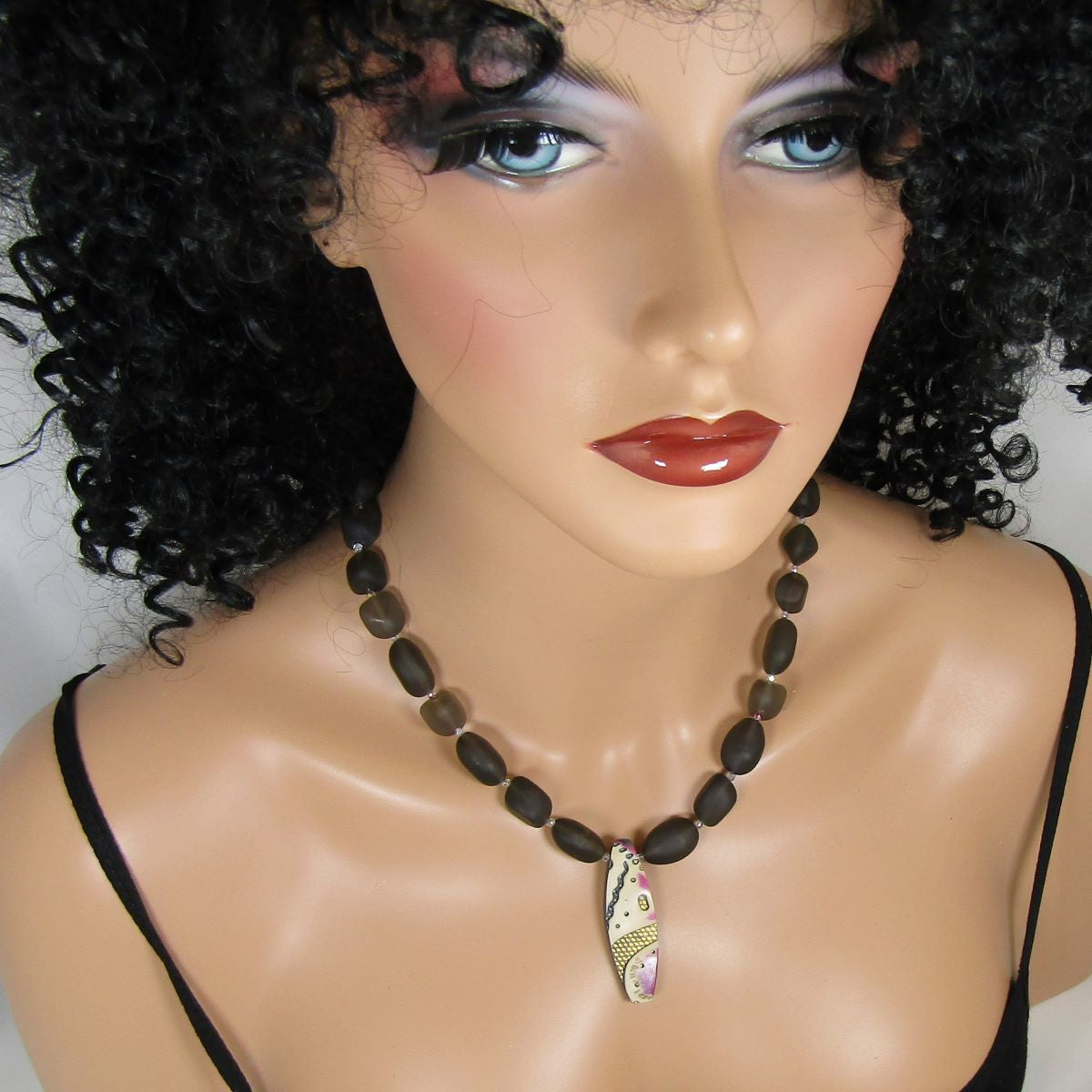 Dark Smokey Sea Glass Pendant Necklace - VP's Jewelry