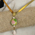 Pink & Green Lotus Flower Handmade Pendant on V-curved Gold Choker - VP's Jewelry