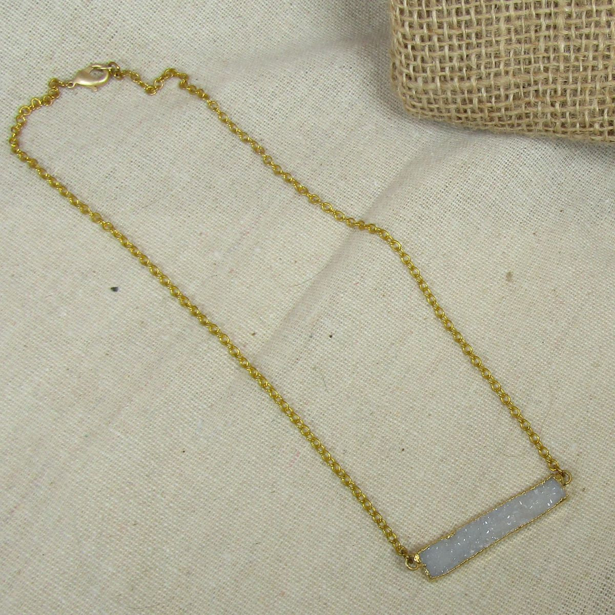 Grey Druzy Bar Pendant on Gold Chain - VP's Jewelry
