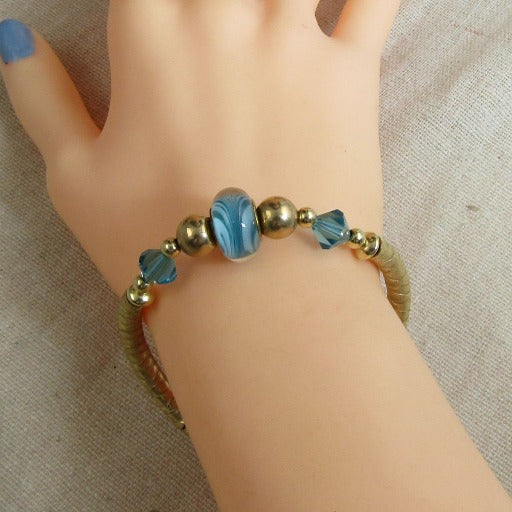 Aqua Artisan Bead Gold Bangle Bracelet - VP's Jewelry