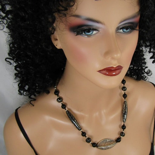Kazuri Black Bead & Silver Necklace Fair Trade - VP's Jewelry  