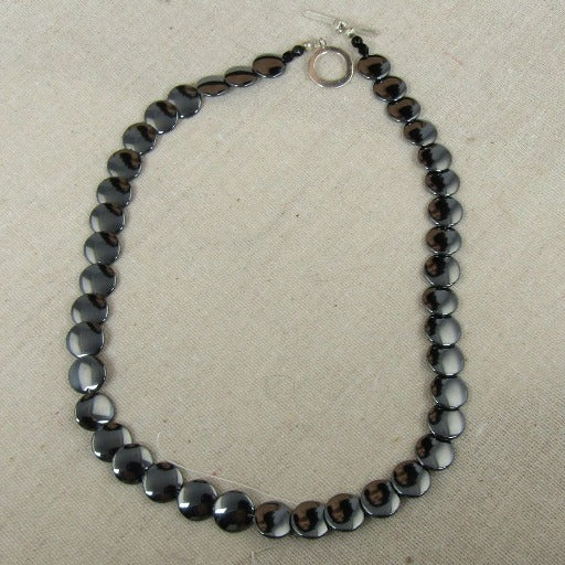 Black Gemstone Overlapping Coin Necklace Hematite