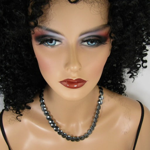 Black Gemstone Overlapping Coin Necklace Hematite