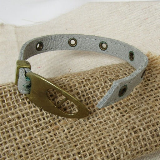 Grey Leather Bracelet Buckle Clasp Kids - VP's Jewelry