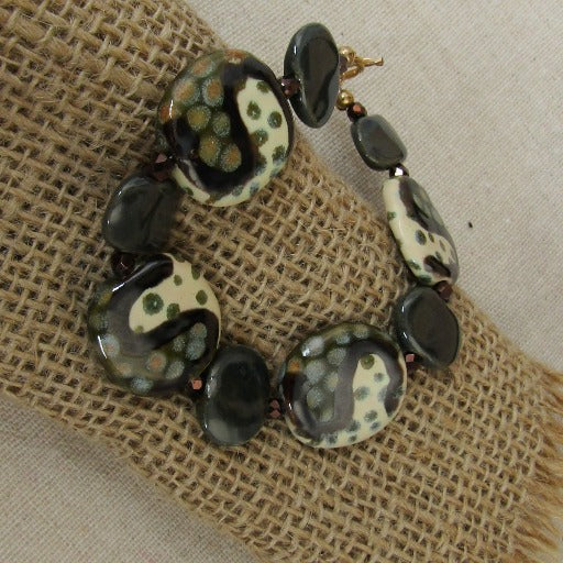 Olive & Cream Kazuri Bracelet Handmade Fair Trade Beads - VP's Jewelry  