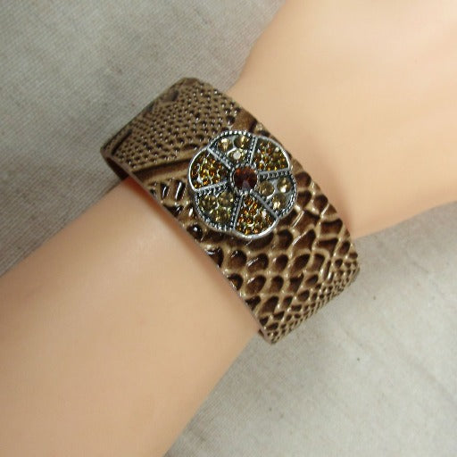 Light Brown & Crystal Fashion Leather Bracelet - VP's Jewelry