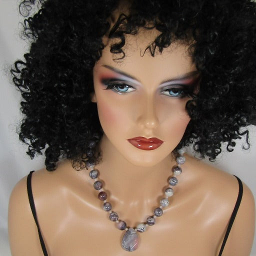 Porcelain Jasper Gemstone Necklace with Pendant - VP's Jewelry