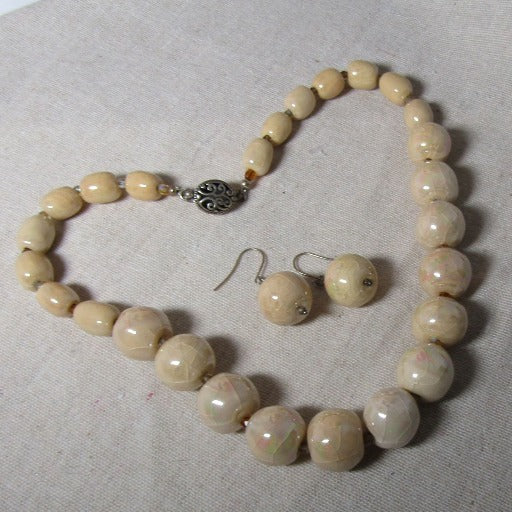 Beige Kazuri Necklace & Earrings African Inspired Handmade - VP's Jewelry  