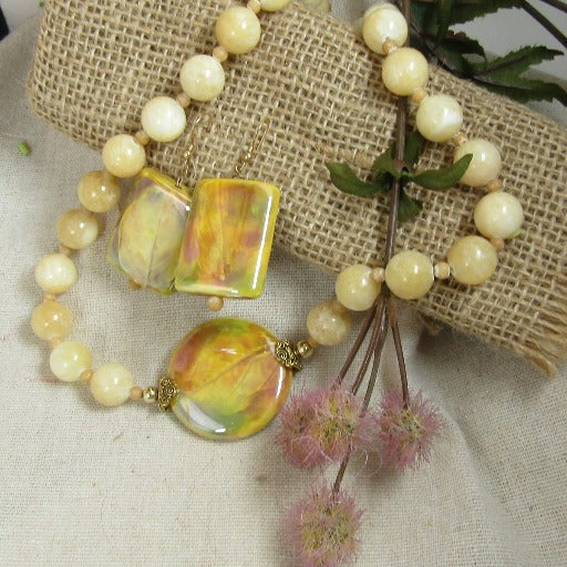 Yellow Gemstone & Handmade Artisan Bead Necklace & Earrings - VP's Jewelry  