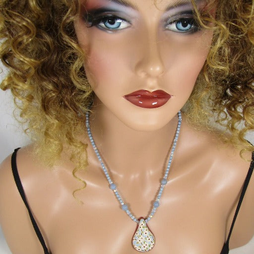 Light Blue & White Flower Handmade Artisan Pendant Necklace - VP's Jewelry