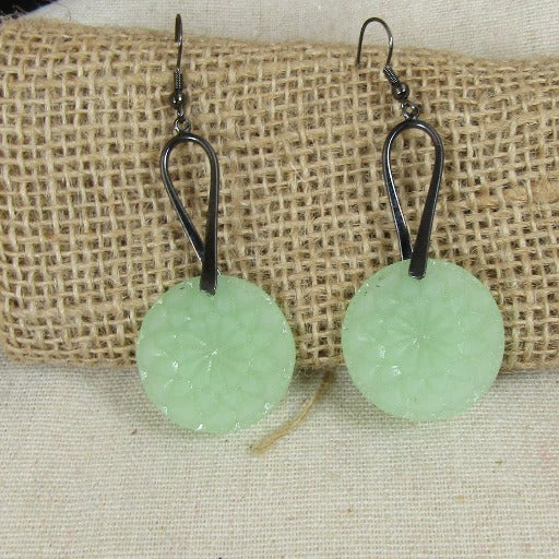 Seafoam Green Sea Glass Drop Earrings Gunmetal - VP's Jewelry