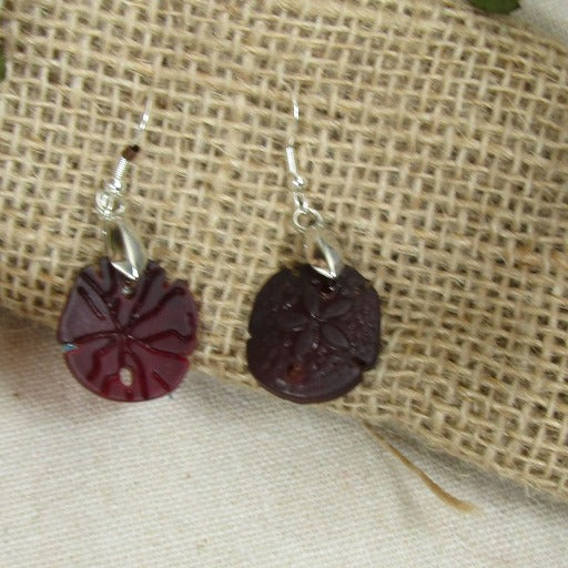 Sand Dollar Sea Glass Drop Earrings Ruby Red - VP's Jewelry