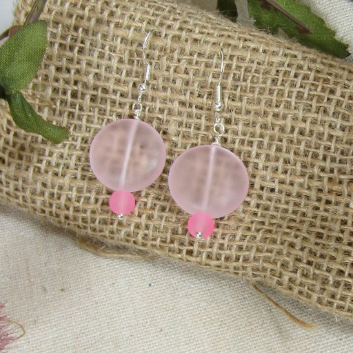 Rose Pink Sea Glass Drop Earrings