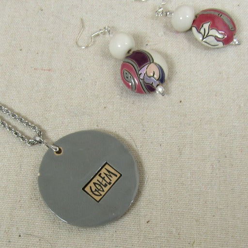 Handmade Artisan Pendant Necklace & Earrings in Purple - VP's Jewelry  
