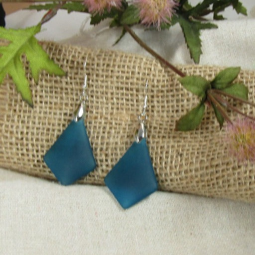 Diamond Cut Teal Sea Glass Drop Earrings - VP's Jewelry