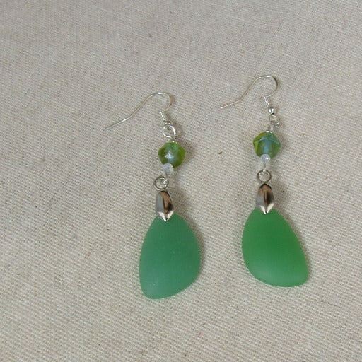Long Green Sea Glass Drop Earrings - VP's Jewelry