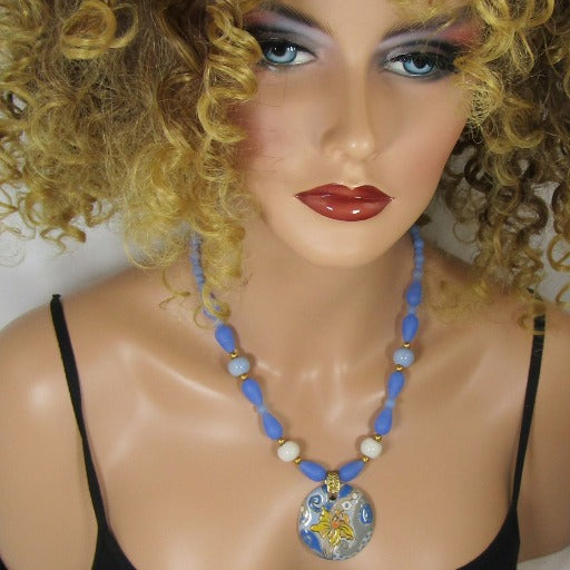 Handmade Blue & Yellow Artisan Pendant Necklace Golem - VP's Jewelry