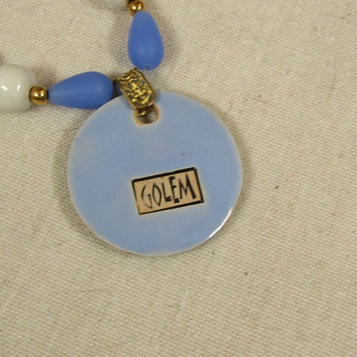 Handmade Blue & Yellow Artisan Pendant Necklace Golem - VP's Jewelry