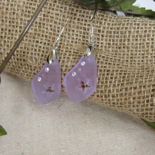Lavender Cut Out Star  Sea Glass Earrings
