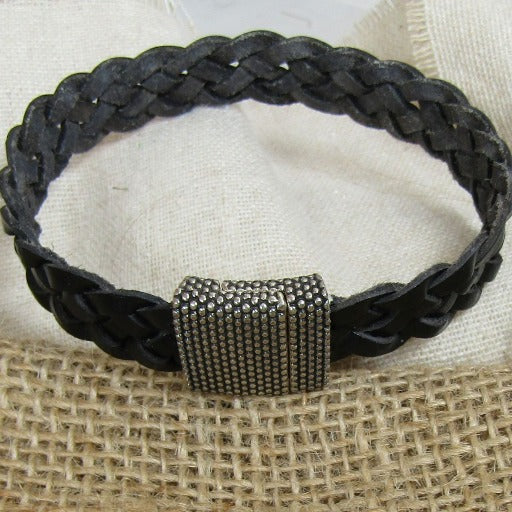 Handcrafted Men's Black Braided Leather Bracelet - VP's Jewelry