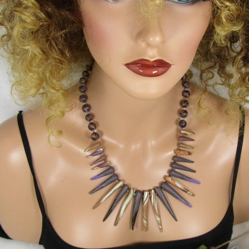 Artisan Handmade Lavender & Tan Statement Necklace - VP's Jewelry  
