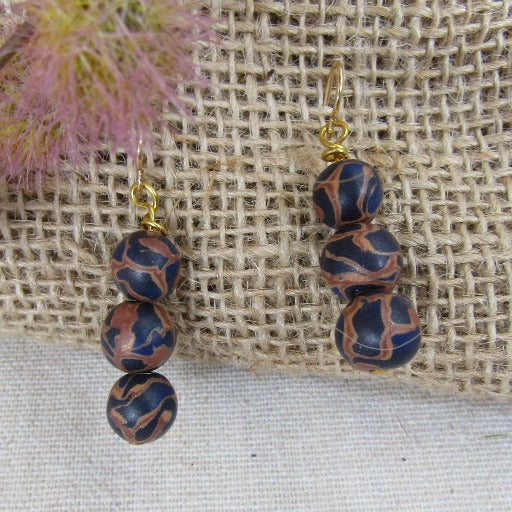 Tan & Purple Handmade Artisan Earrings - VP's Jewelry  