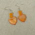 Orange Sea Glass Heart Earrings