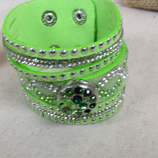 Sparkly Wide Leather Cuff Bracelet - VP's Jewelry