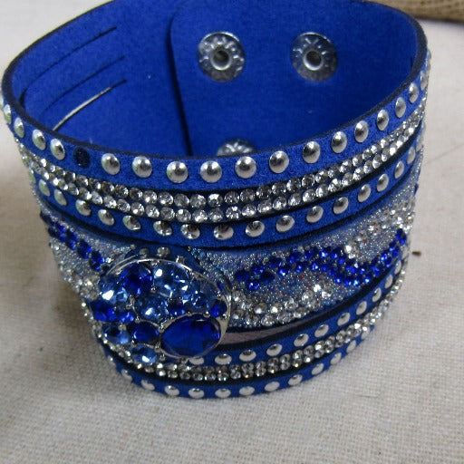 Sparkly Wide Leather Cuff Bracelet - VP's Jewelry