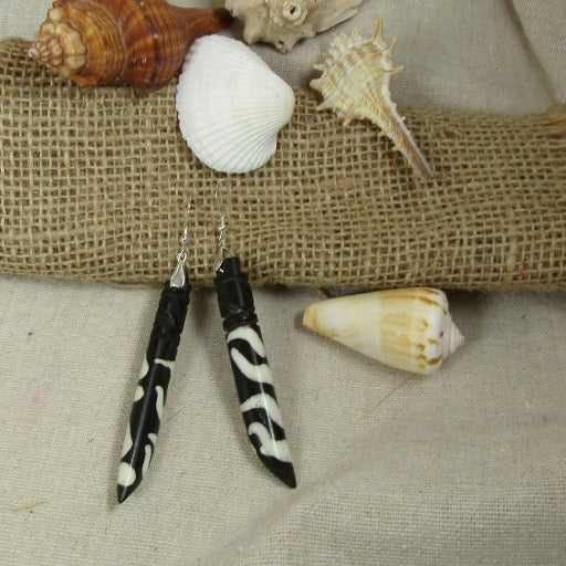 African Batik Bone Drop Earrings Long - VP's Jewelry  