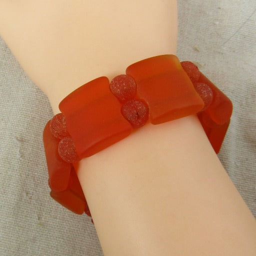 Orange Sea Glass Cuff Bracelet