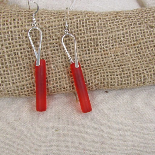 Long Sea Glass Earrings Tangerine