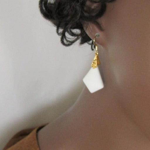 White Sea Glass Triangle Drop Earrings