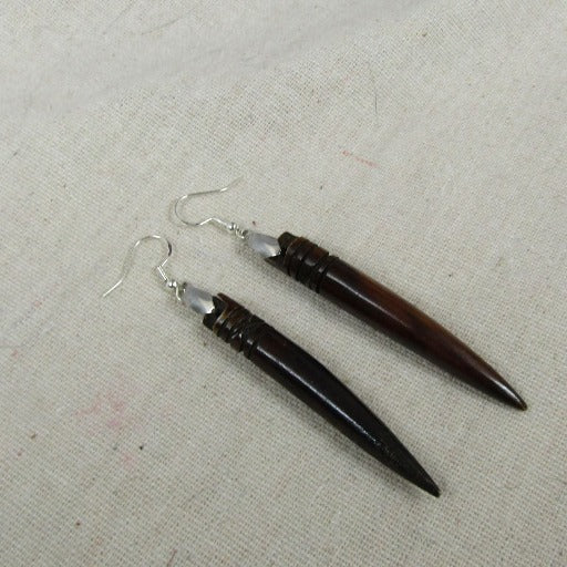 African Brown Bone Tooth Bead Drop Earrings - VP's Jewelry  