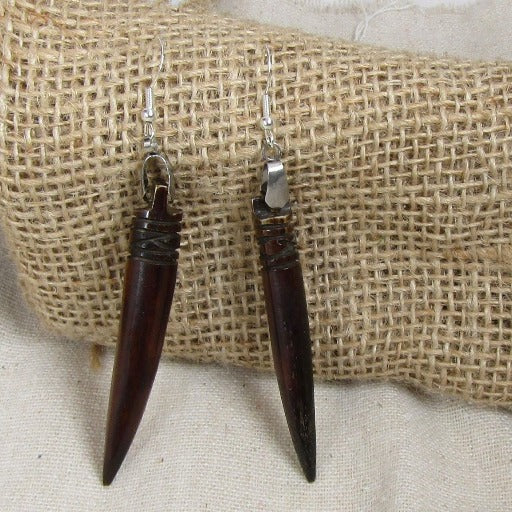 African Brown Bone Tooth Bead Drop Earrings - VP's Jewelry  
