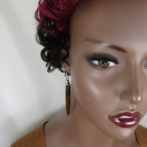 African Brown Bone Tooth Bead Drop Earrings - VP's Jewelry  