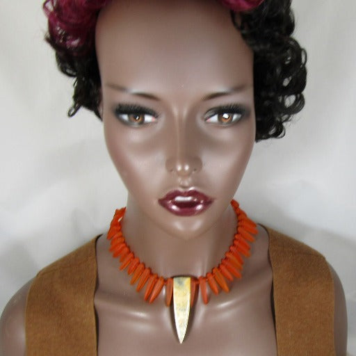 Orange Sea Glass & Gemstone Pendant Necklace - VP's Jewelry